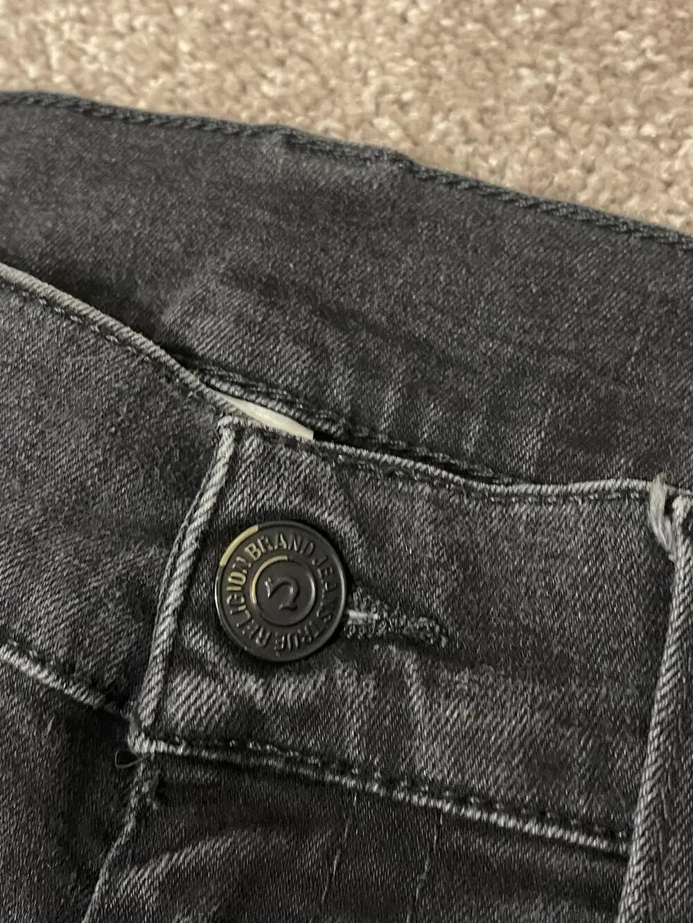 True Religion Jeans Mens 34x32 Black Section Straight Stretch Denim Flap Pockets